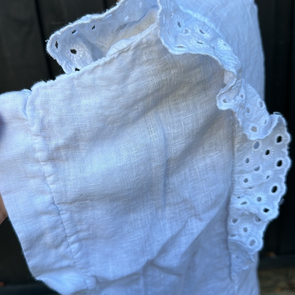 Terzo Millennio medium white linen top made in Italy 🇮🇹 eyelet shirt ruffle - Picture 6 of 8